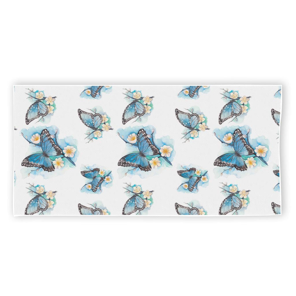 Blossom Blue Butterfly Pattern Print Beach Towel