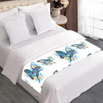 Blossom Blue Butterfly Pattern Print Bed Runner
