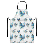 Blossom Blue Butterfly Pattern Print Bib Apron With Pocket