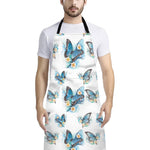Blossom Blue Butterfly Pattern Print Bib Apron With Pocket