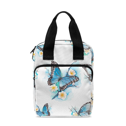 Blossom Blue Butterfly Pattern Print Bible Tote Bag