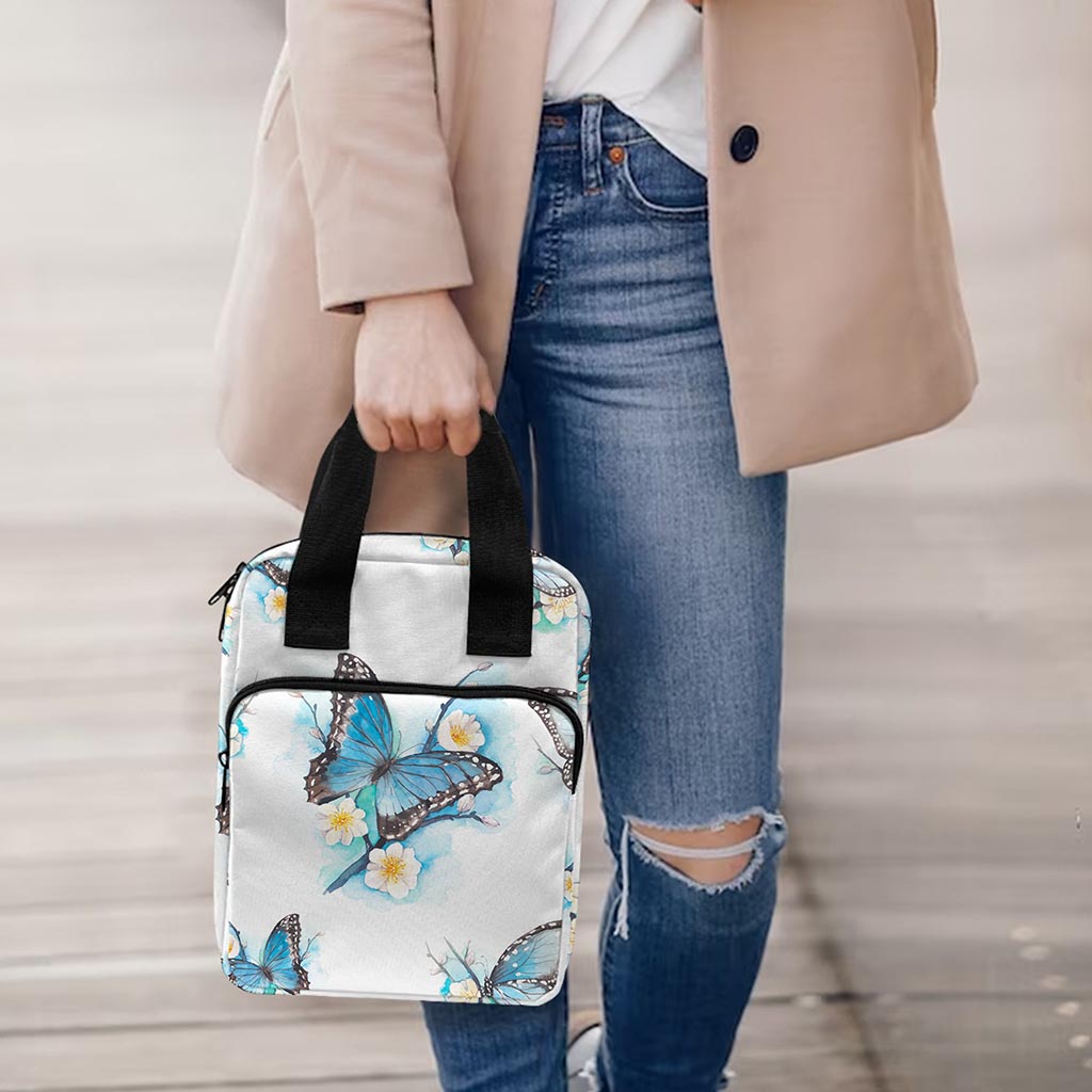Blossom Blue Butterfly Pattern Print Bible Tote Bag