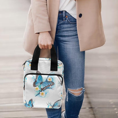 Blossom Blue Butterfly Pattern Print Bible Tote Bag