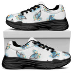 Blossom Blue Butterfly Pattern Print Black Chunky Shoes