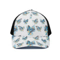 Blossom Blue Butterfly Pattern Print Black Mesh Trucker Hat