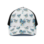Blossom Blue Butterfly Pattern Print Black Mesh Trucker Cap