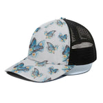 Blossom Blue Butterfly Pattern Print Black Mesh Trucker Cap