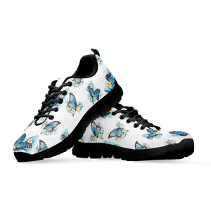 Blossom Blue Butterfly Pattern Print Black Running Shoes