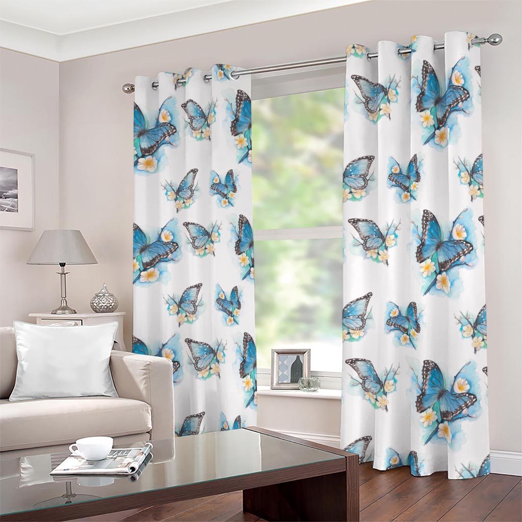 Blossom Blue Butterfly Pattern Print Blackout Grommet Curtains