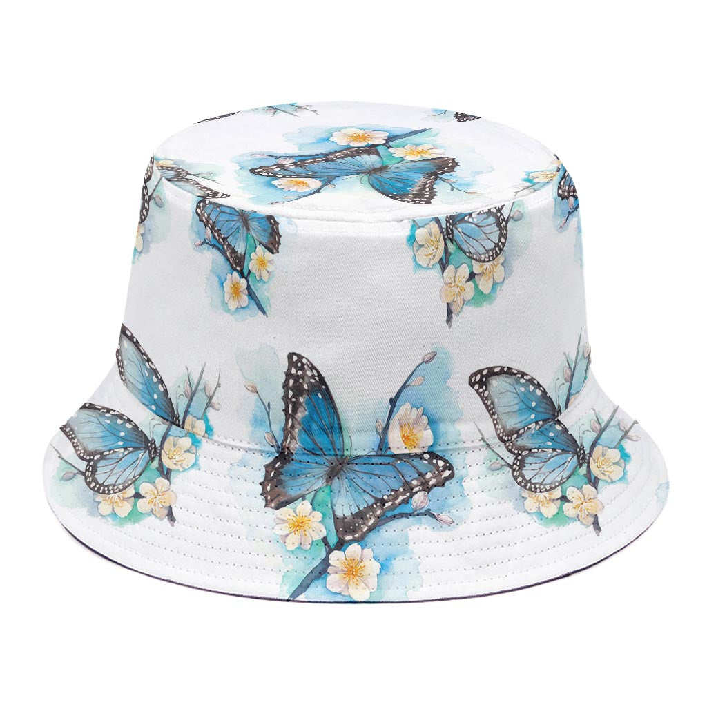 Blossom Blue Butterfly Pattern Print Bucket Hat