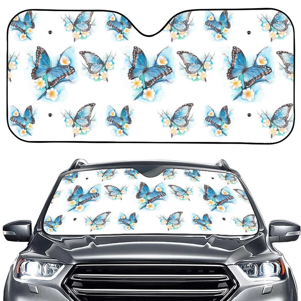 Blossom Blue Butterfly Pattern Print Car Windshield Sun Shade