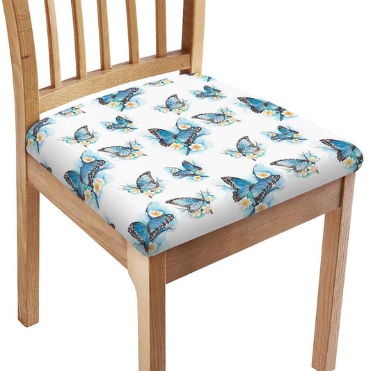 Blossom Blue Butterfly Pattern Print Chair Cushion Cover