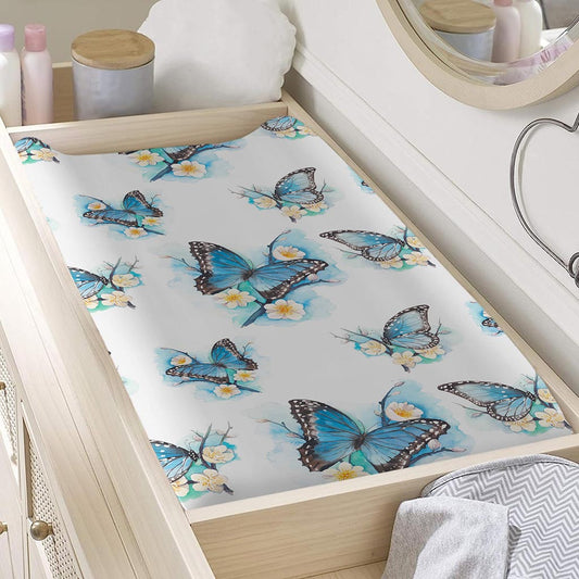 Blossom Blue Butterfly Pattern Print Changing Pad Cover