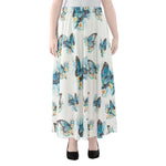 Blossom Blue Butterfly Pattern Print Chiffon Maxi Skirt