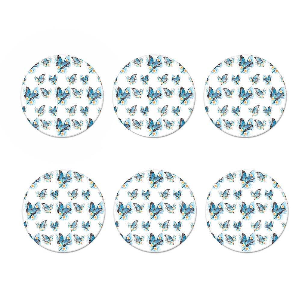Blossom Blue Butterfly Pattern Print Coaster Set