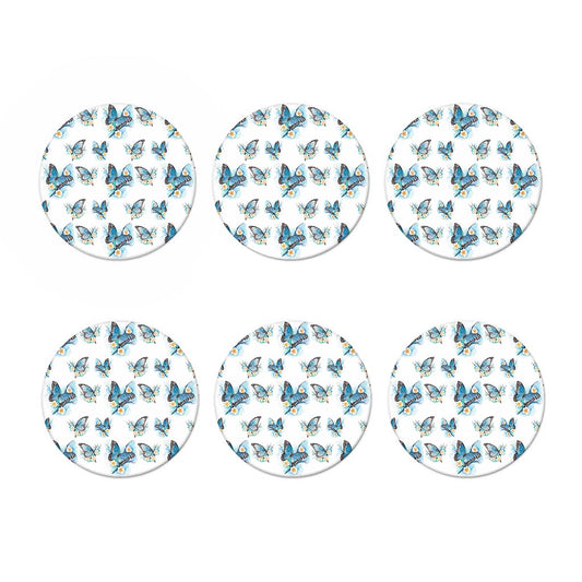 Blossom Blue Butterfly Pattern Print Coaster Set