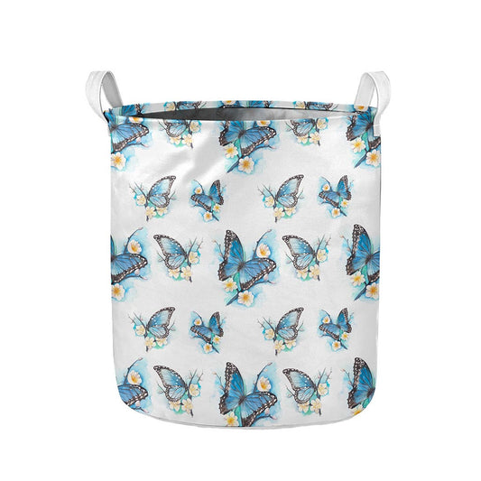 Blossom Blue Butterfly Pattern Print Collapsible Laundry Basket