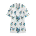 Blossom Blue Butterfly Pattern Print Cotton Hawaiian Shirt