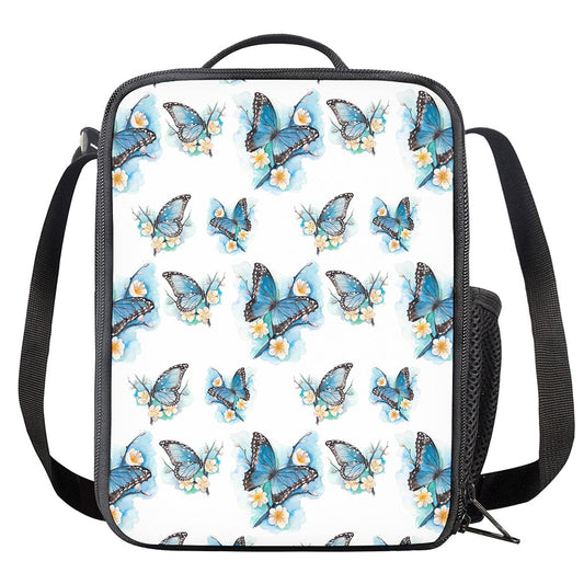 Blossom Blue Butterfly Pattern Print Crossbody Lunch Bag