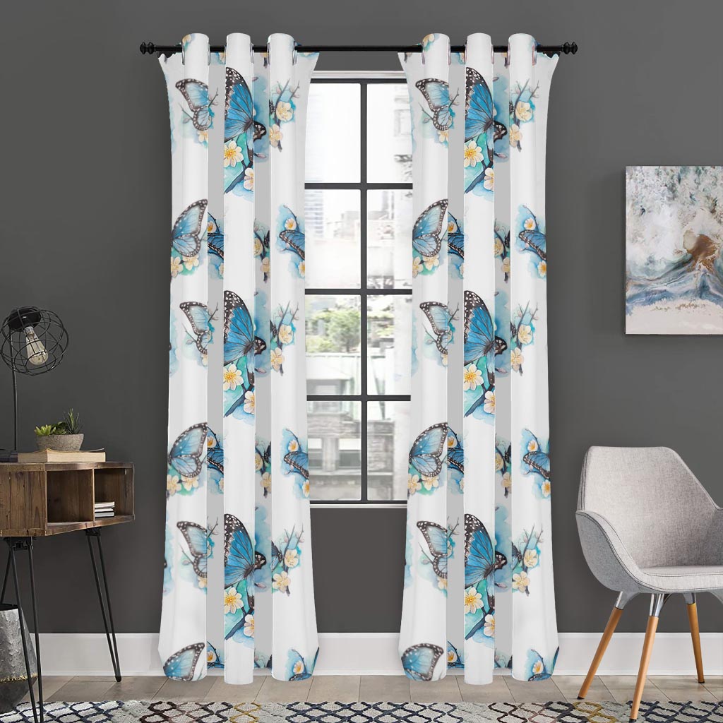 Blossom Blue Butterfly Pattern Print Curtain