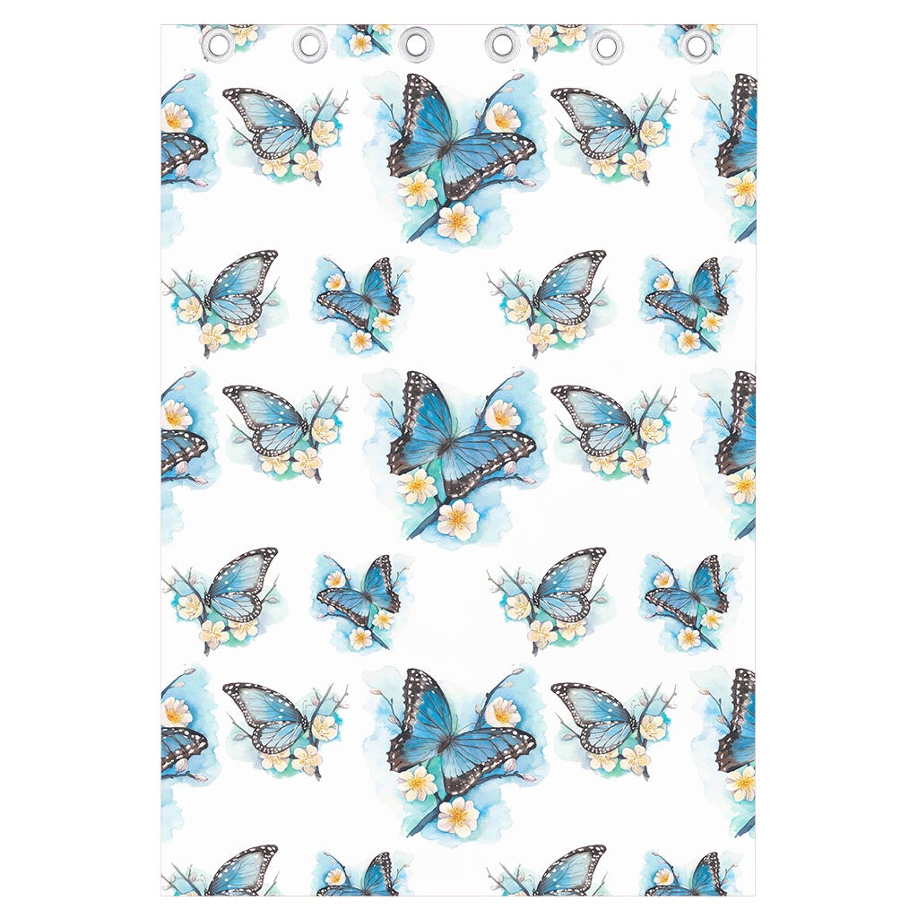 Blossom Blue Butterfly Pattern Print Curtain