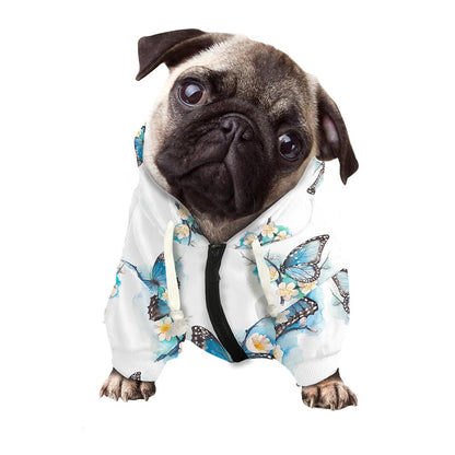 Blossom Blue Butterfly Pattern Print Dog Zip Up Hoodie