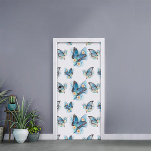 Blossom Blue Butterfly Pattern Print Door Sticker