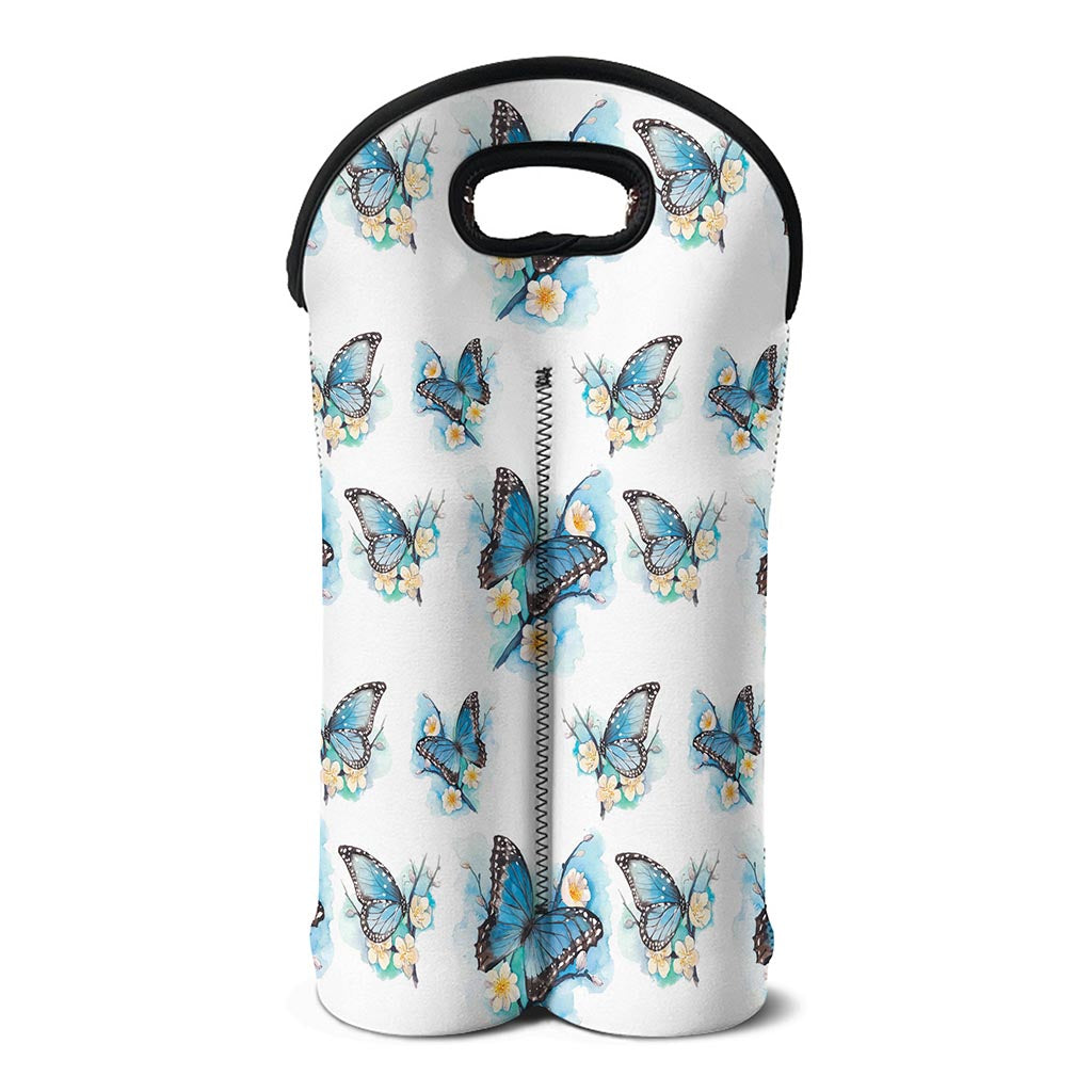 Blossom Blue Butterfly Pattern Print Double Neoprene Wine Tote