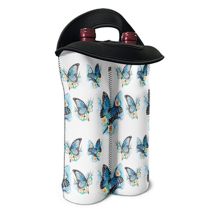 Blossom Blue Butterfly Pattern Print Double Neoprene Wine Tote