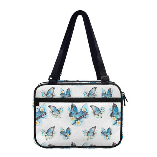 Blossom Blue Butterfly Pattern Print Double Strap Bible Bag