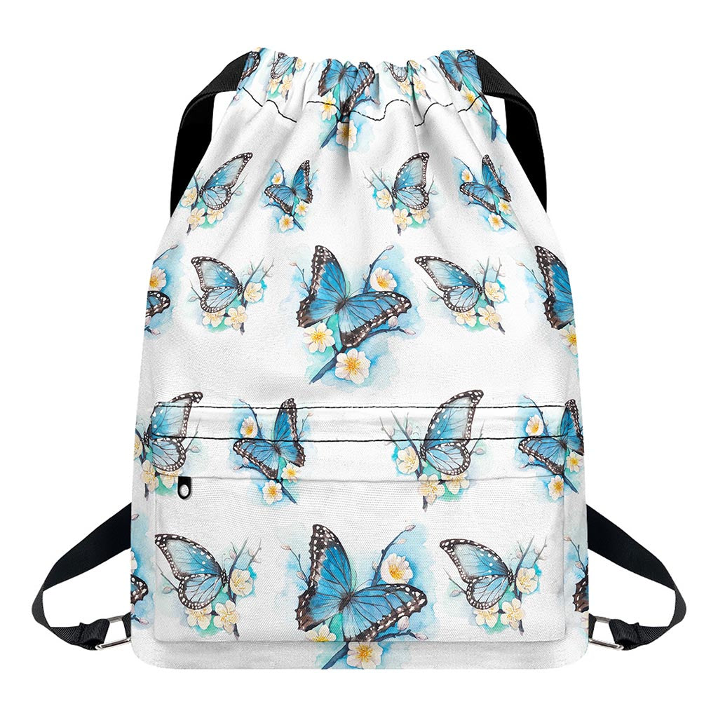 Blossom Blue Butterfly Pattern Print Drawstring Backpack