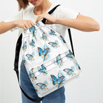 Blossom Blue Butterfly Pattern Print Drawstring Backpack