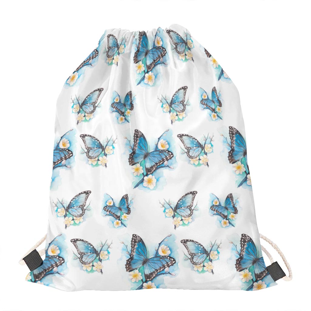 Blossom Blue Butterfly Pattern Print Drawstring Bag