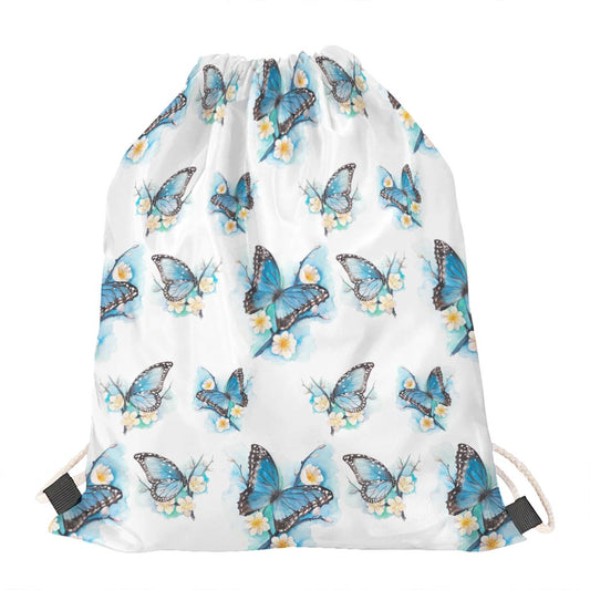 Blossom Blue Butterfly Pattern Print Drawstring Bag