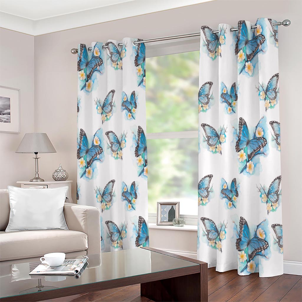 Blossom Blue Butterfly Pattern Print Extra Wide Grommet Curtains