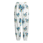 Blossom Blue Butterfly Pattern Print Fleece Lined Knit Pants