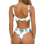 Blossom Blue Butterfly Pattern Print Front Bow Tie Bikini