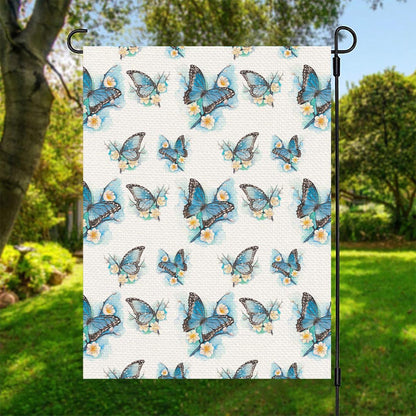 Blossom Blue Butterfly Pattern Print Garden Flag