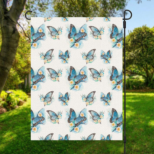 Blossom Blue Butterfly Pattern Print Garden Flag