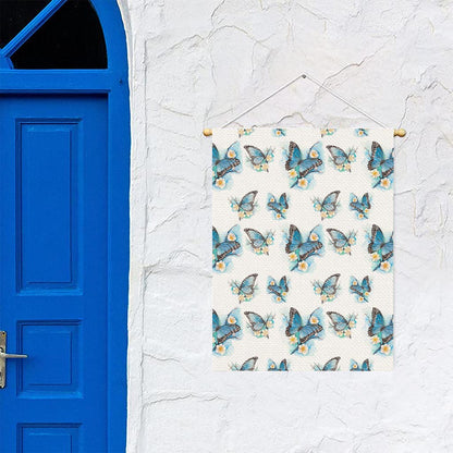 Blossom Blue Butterfly Pattern Print Garden Flag