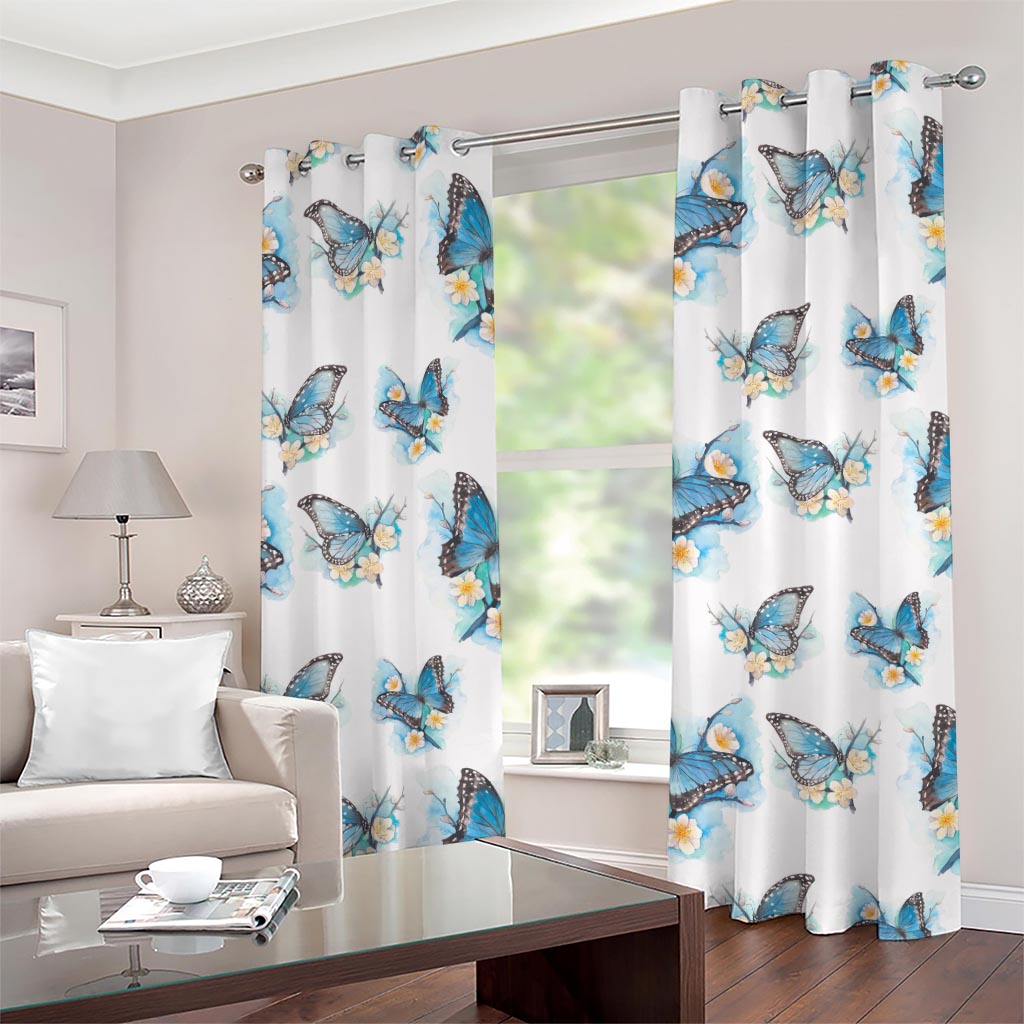 Blossom Blue Butterfly Pattern Print Grommet Curtains