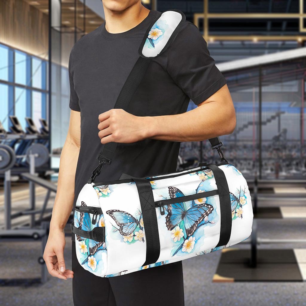Blossom Blue Butterfly Pattern Print Gym Bag