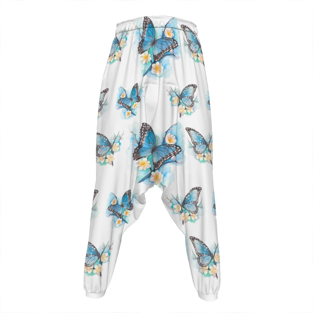 Blossom Blue Butterfly Pattern Print Hammer Pants