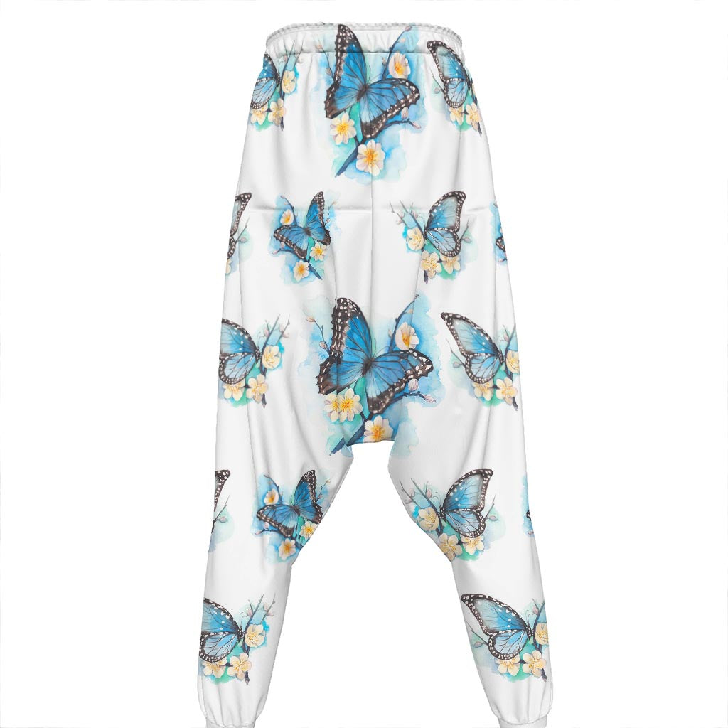 Blossom Blue Butterfly Pattern Print Hammer Pants