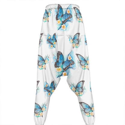 Blossom Blue Butterfly Pattern Print Hammer Pants