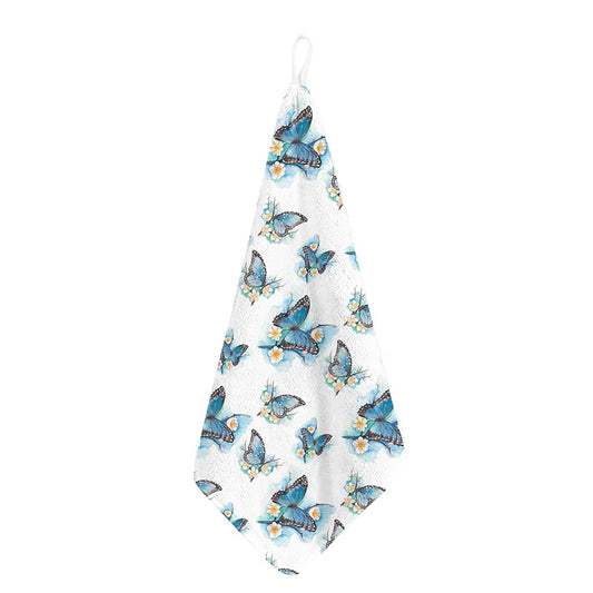 Blossom Blue Butterfly Pattern Print Hand Towel