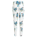 Blossom Blue Butterfly Pattern Print High-Waisted Pocket Leggings