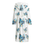 Blossom Blue Butterfly Pattern Print Hooded Bathrobe