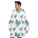 Blossom Blue Butterfly Pattern Print Hoodie Blanket