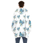 Blossom Blue Butterfly Pattern Print Hoodie Blanket